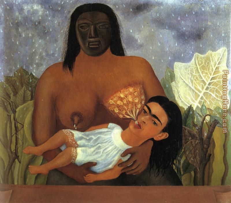 My Wet Nurse and I painting - Frida Kahlo My Wet Nurse and I art painting